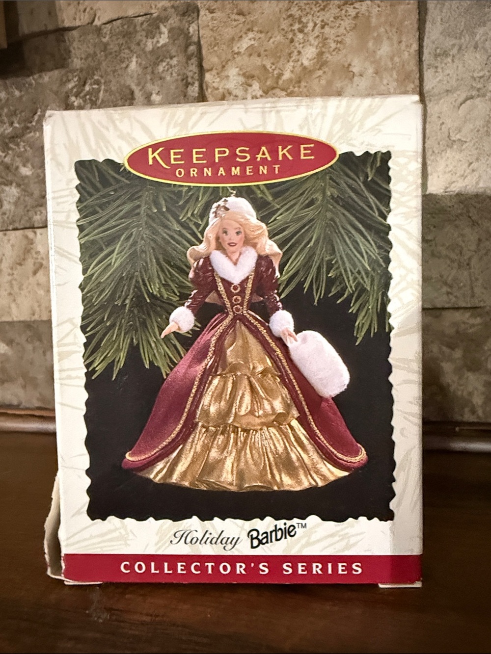 Hallmark Holiday Barbie Ornament in Gold and Burgundy